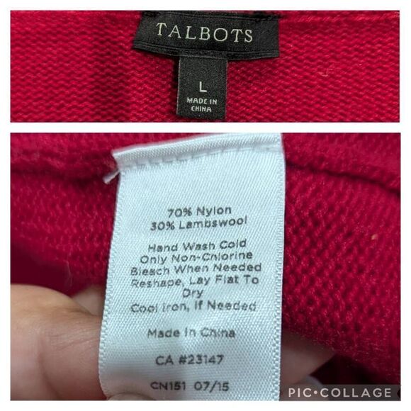 Talbot Velvet Red White Christmas Tree Oversized Turtle Cowl Neck Sweater Size L - Picture 5 of 6